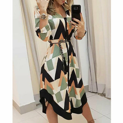 Geometric Wave Print Midi Dress - Myfashionglobe