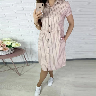 Casual Straight Striped Short Dress - Myfashionglobe