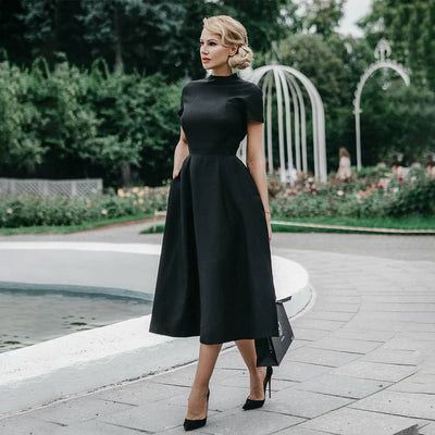 Elegant Black Retro Formal Dress - Myfashionglobe