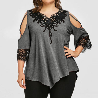 Lace Off Shoulder Loose Tops - Myfashionglobe